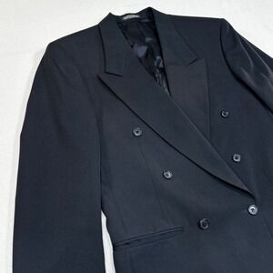 CITY STREETS Mens Black Double Breasted Wool Blend Suit Jacket Custom Fit 36R